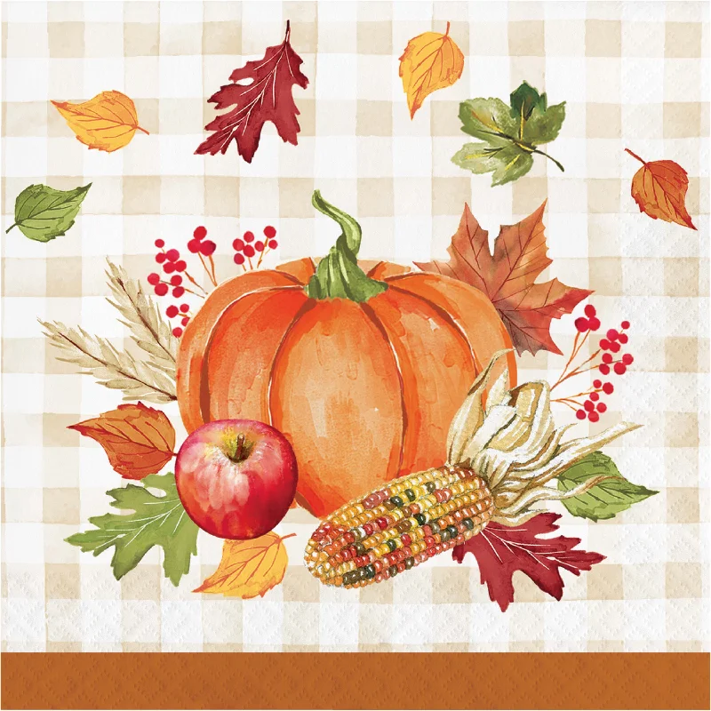 Retro striped dinnerware-Thanksgiving Hello Harvest Lunch Napkins | 16 ct