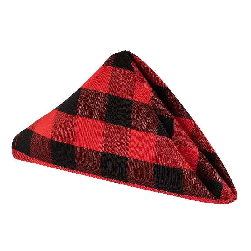 Eco-friendly bamboo utensil sets-Buffalo Plaid Checkered Polyester Napkin 20"x20" - Black & Red