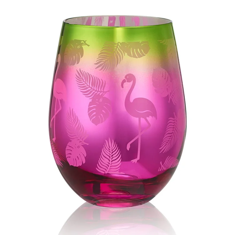 Eco-friendly bamboo tumblers-Tropical Flamingo 20 Oz Stemless Wine Glasses Set of 4