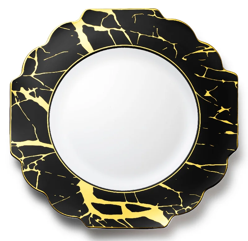 Microwave-safe ceramic bowls-Black and Gold Marble Plastic Plates 10 Pack - Grand