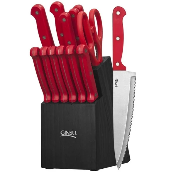 Modern glass dinner trays-Ginsu Essentials Series 14-piece Red Cutlery Set