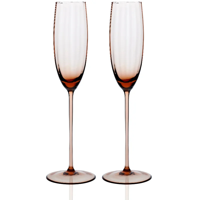 Microwave-safe ceramic mugs-Quinn Amber Champagne Flute Glasses