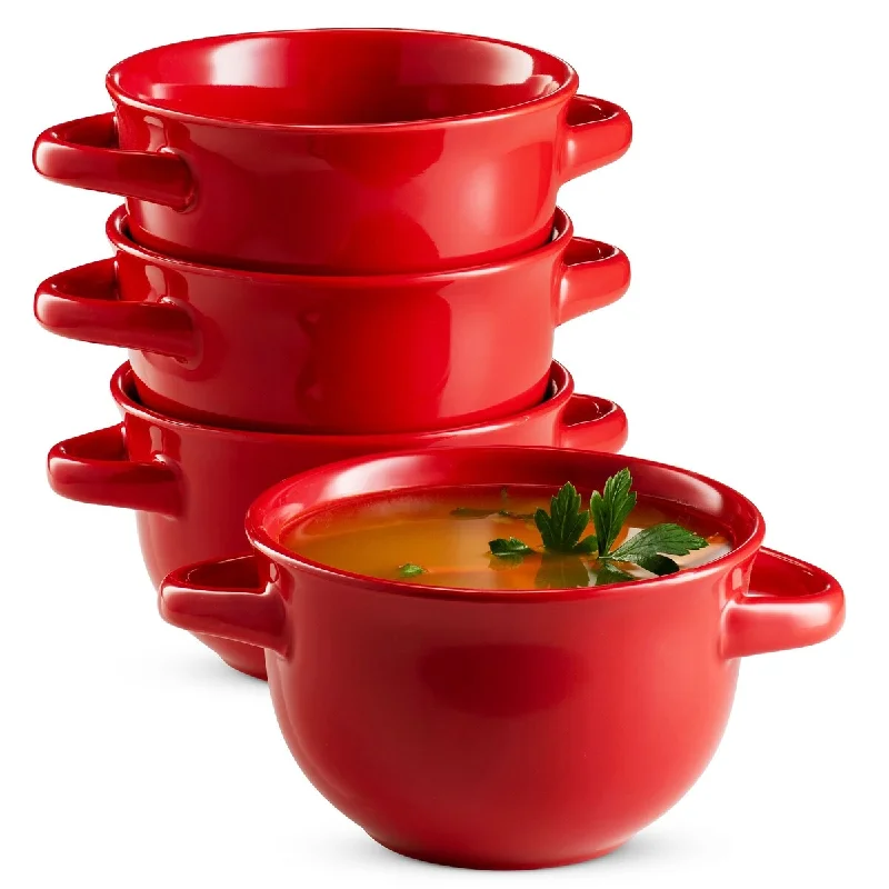 Dishwasher-safe glass bowls-Kook Ceramic Soup Crocks, 18 oz, Set of 4