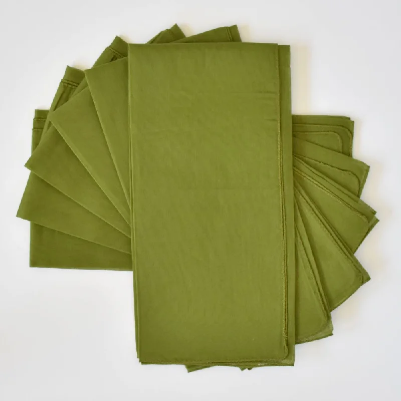 Hand-painted pottery dishes-Lisa Corti Leaves Green cotton organza napkins set of 6