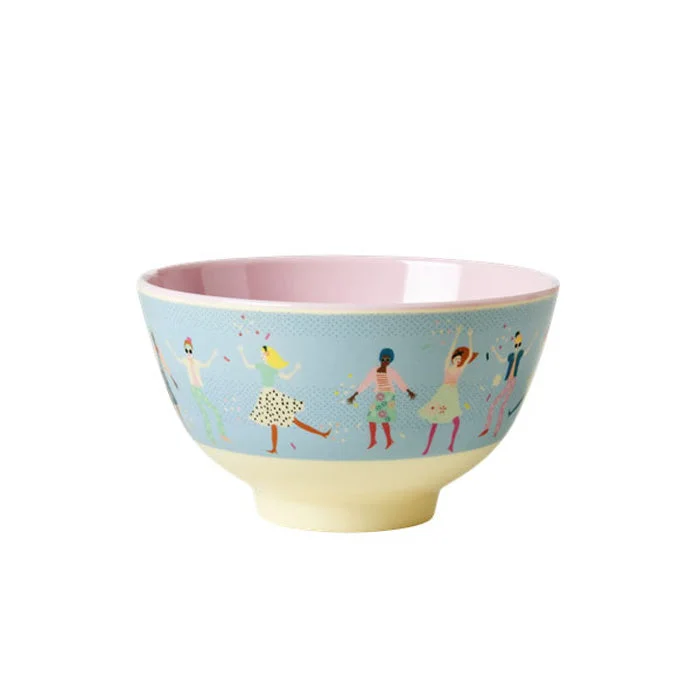 Handcrafted pottery platters-Rice DK Small Bowl 2 Tone with Dancers Print