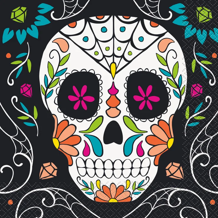 Rustic wooden dinner trays-Day of the Dead Skull Lunch Napkins | 20 ct