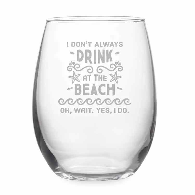 Clear acrylic cups for picnics-Drink At The Beach 21 oz Stemless Red Wine Glasses Set of 4