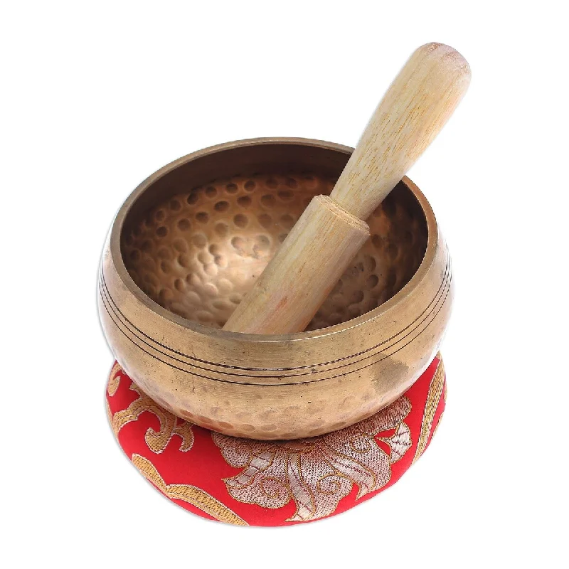 Luxury gold soup bowls-Novica Handmade Hammered Mantra Brass Alloy Singing Bowl Set (3 Pcs)