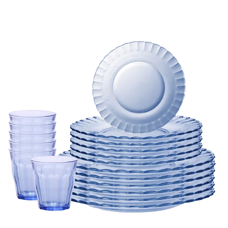 Lightweight melamine bowls-Le Picardie® Marine Dinner, Dessert Plate and 250ml Tumbler (18 Pc)