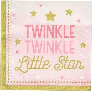 Eco-friendly wooden spoons-1st Birthday One Little Star Pink Luncheon Napkins 6" | 16ct