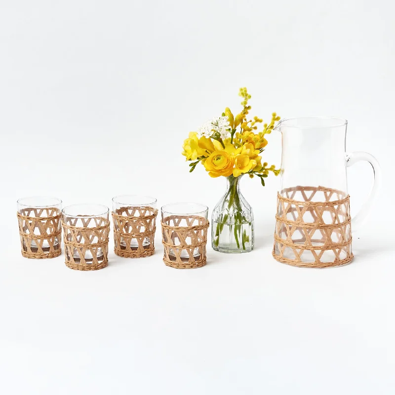 Cute floral-patterned teacups-Raffia Water Glasses & Jug Set