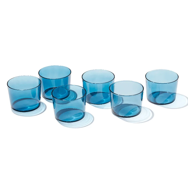 Elegant crystal tumblers for parties-Stackables Blue Short Glasses, Set of 6