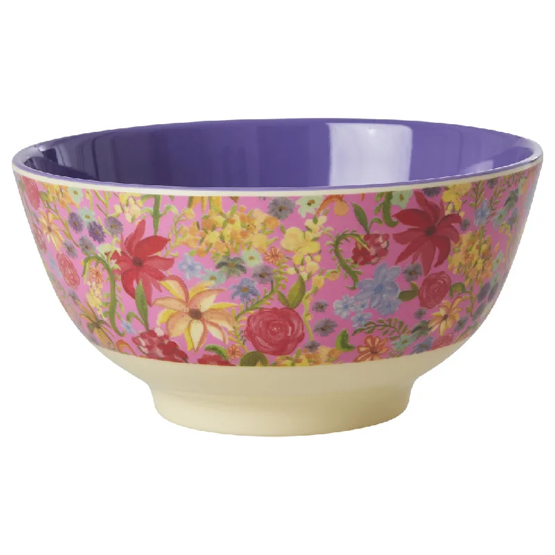 Modern glass dessert plates-Rice DK Melamine Bowl with Swedish Flower Print - Medium - 700ml