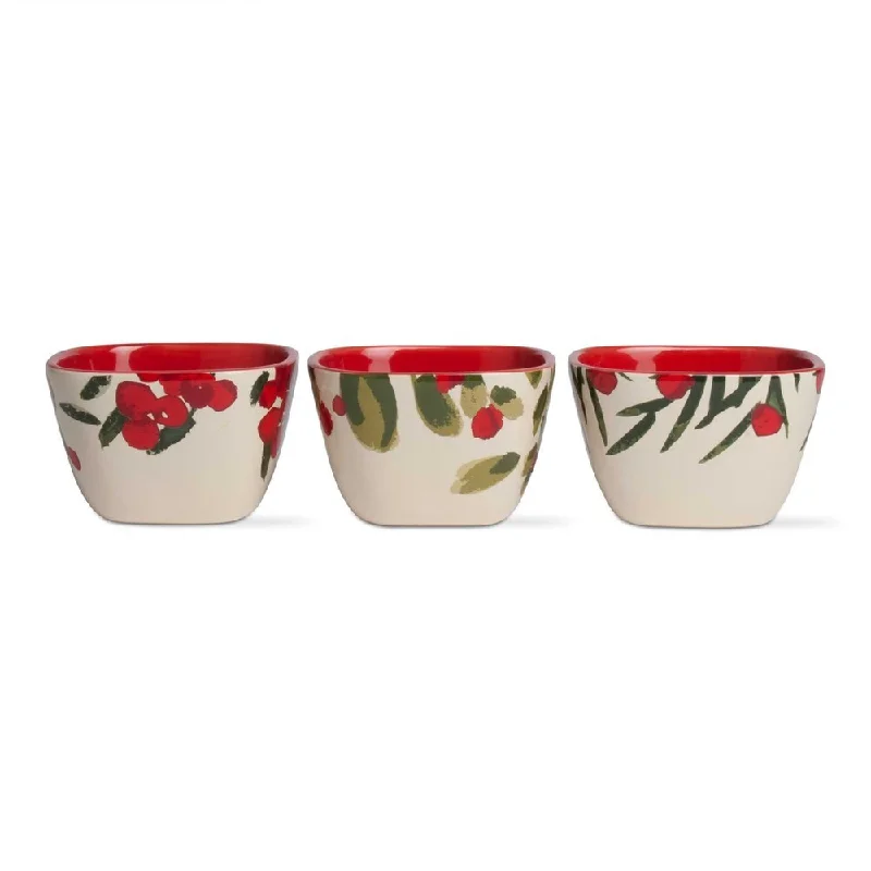 Elegant blue salad bowls-TAG Greenery Stoneware Bowl-Red/Green Set of 3