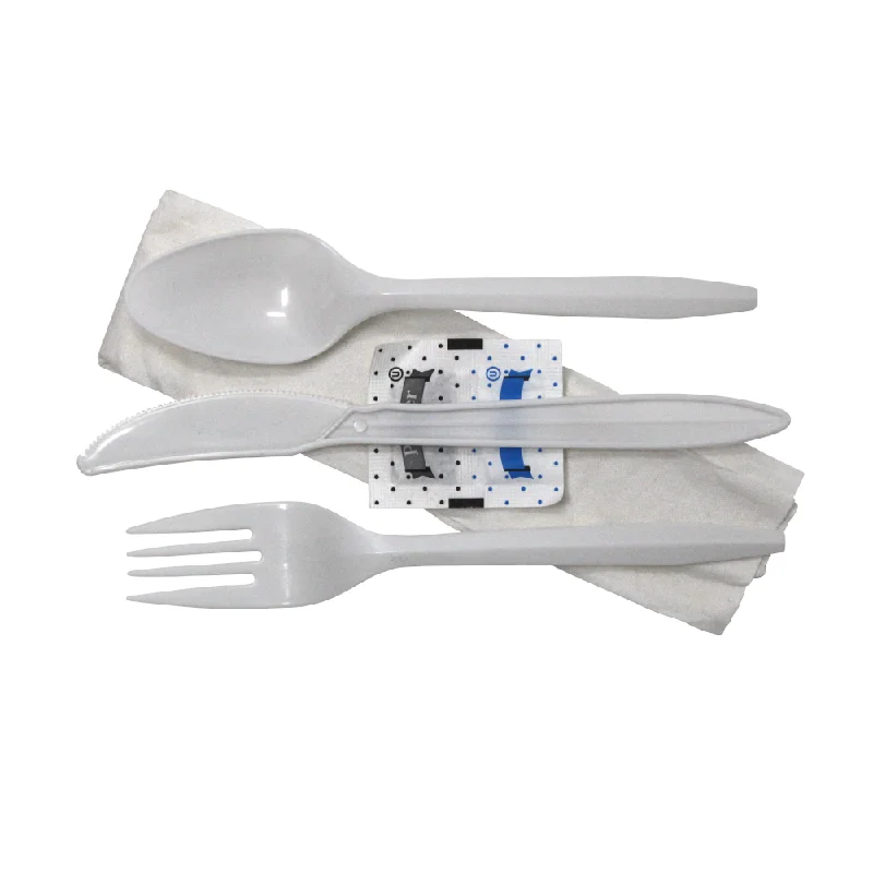 Minimalist white tableware sets-Cutlery Kit Medium-Weight PP [WHITE] (F/K/S/N/S&P)