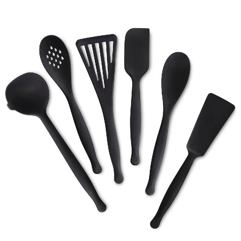 Retro striped dinnerware-Premiere Silicone 6-Piece Utensil Set | Black