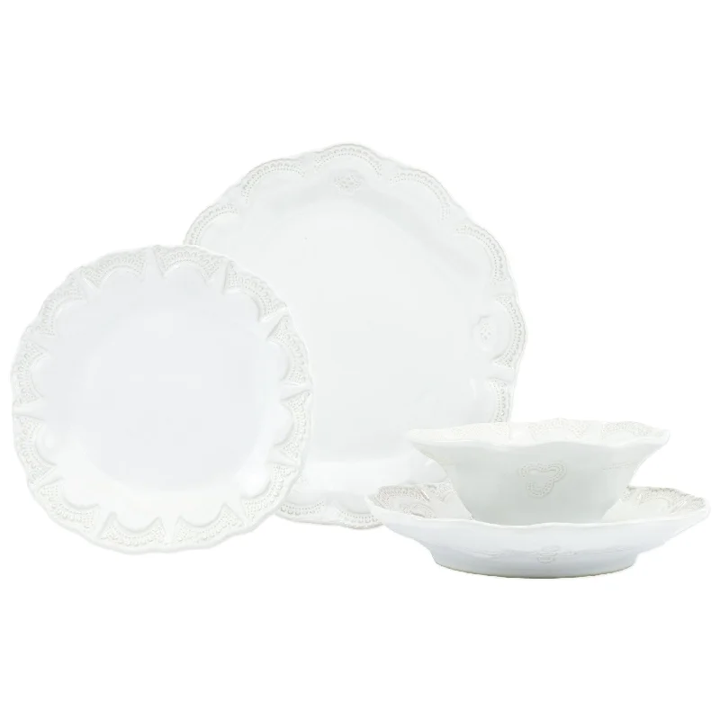 Retro polka dot bowls-Incanto Stone Lace Four-Piece Place Setting