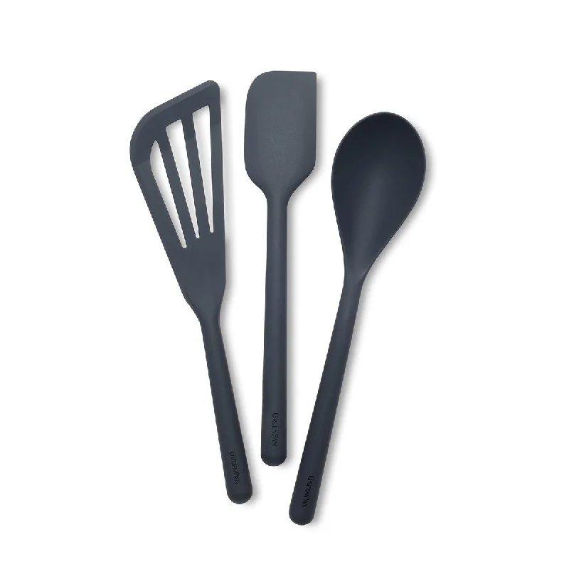 Stackable ceramic dessert bowls-Platinum Silicone Tools 3-Piece Utensil Set | Gray