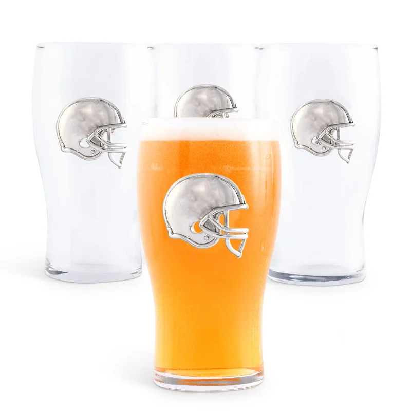 Stackable porcelain coffee cups-Football Beer Pint Glasses - Set of 4