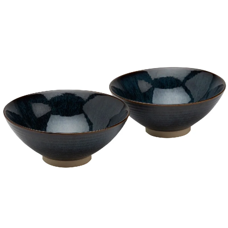 Elegant porcelain dinner plates-Tabletops Gallery 8" Reactive Blue Stoneware Ramen Noodle Bowls, Set of 2 - 8" x 3.34"