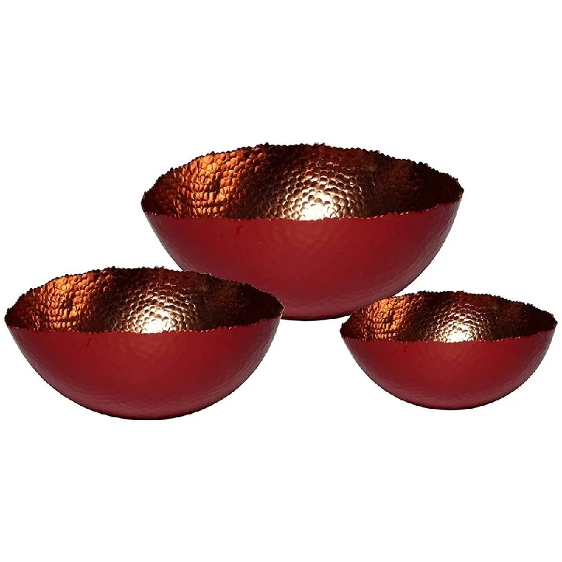 Rustic wooden salad bowls-Melange Home Decor Cuivre Collection, Set of 3 Oval Bowls - 6", 9" and 12", Color - Paprika Red