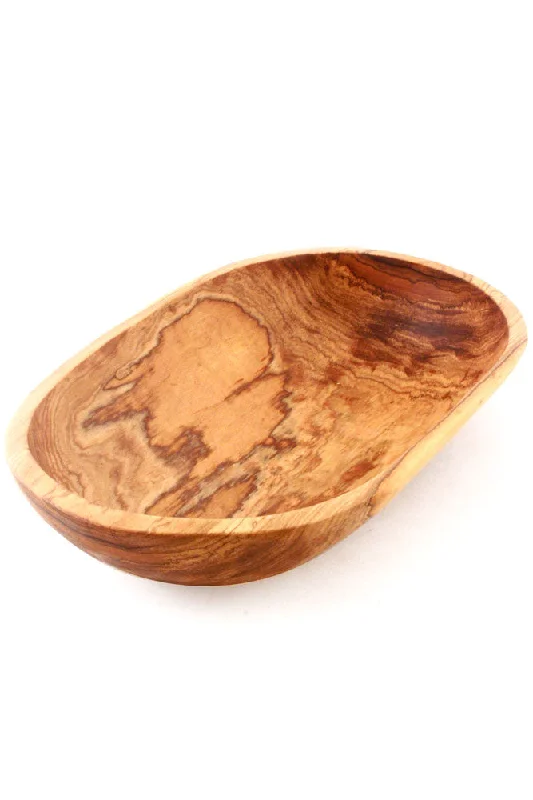 Handcrafted clay dessert plates-Kenyan Olive Wood Oval Salad Bowl