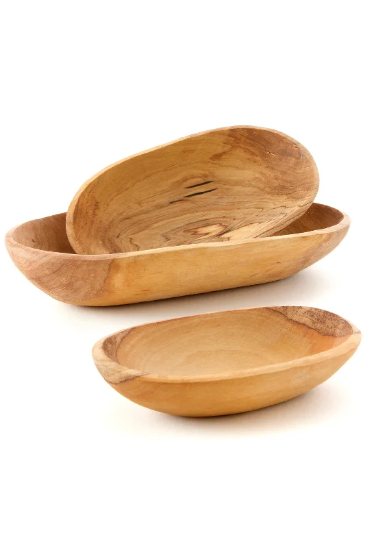 Rustic wooden salad bowls-Set of Three Wild Olive Wood Serving Bowls