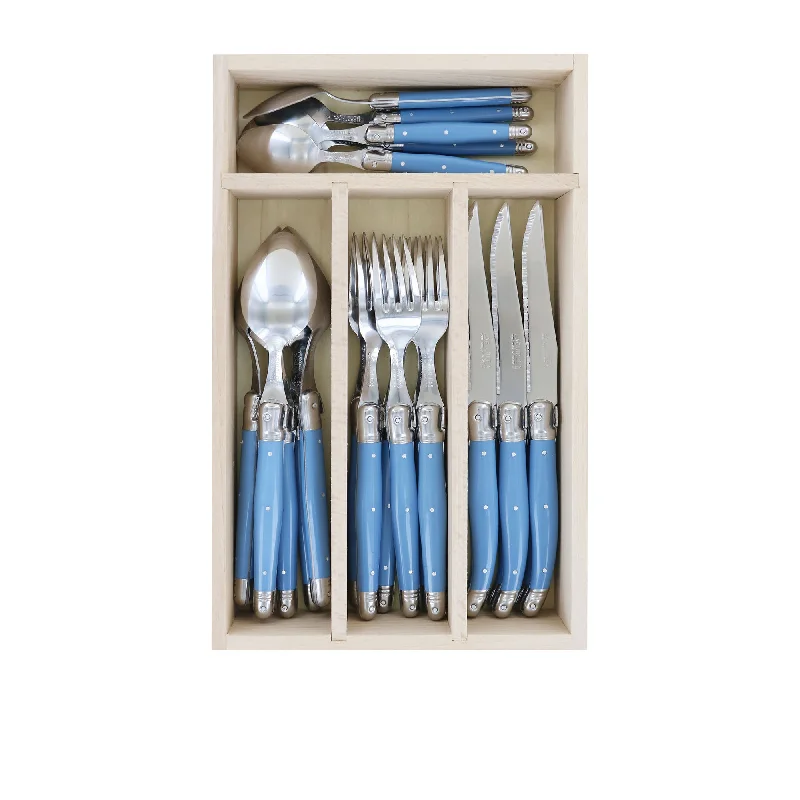 Cute animal-themed kids’ cutlery-Laguiole Andre Verdier Debutant 24 Piece Cutlery Set Cornflower