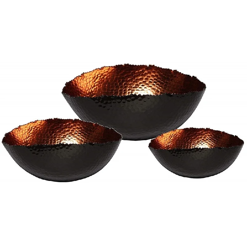 Handmade clay soup bowls-Melange Home Decor Cuivre Collection, Set of 3 Oval Bowls - 6", 9" and 12", Color - Black