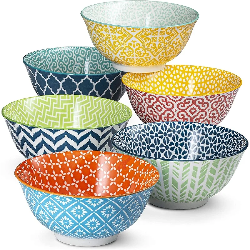 Stylish copper serving bowls-Kook Multi Color Cereal Bowls, 18 oz, Set of 6