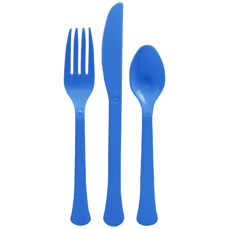 Lightweight bamboo cutlery-Royal Blue Plastic Assorted Cutlery, 24 Count