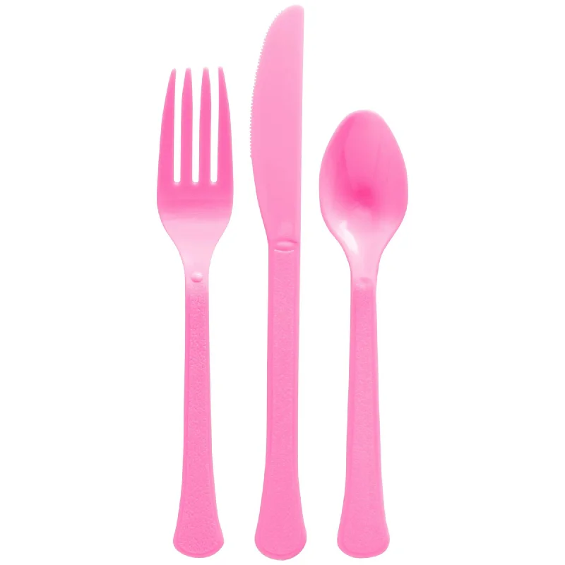 Bright Pink Plastic Assorted Cutlery, 24 Count