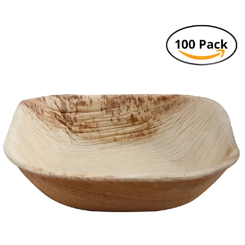 Portable plastic picnic sets-CaterEco 4.25" Square Areca Bowl Set (100 Pieces Pack)|Ecofriendly Disposable Dinnerware|Heavy Duty Biodegradable Party Utensils