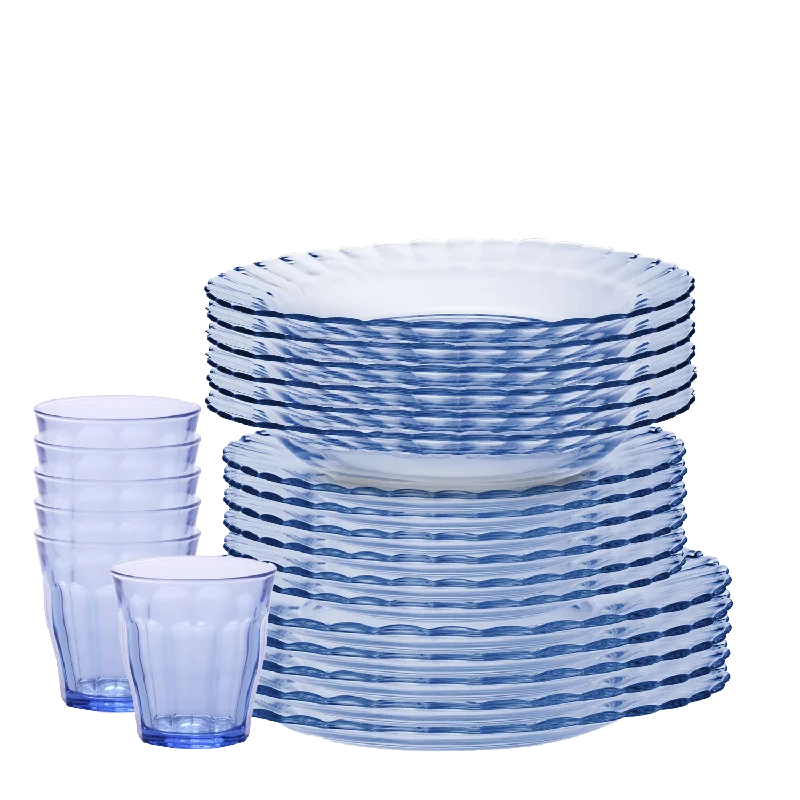 Portable plastic picnic sets-Le Picardie® Marine Dinner, Dessert, Deep Plate and 250ml Tumblers (24 Pc)