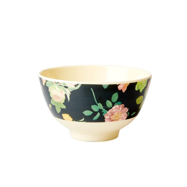 Luxury gold-rimmed dinnerware-Rice DK Melamine Bowl with Dark Rose Print - Small