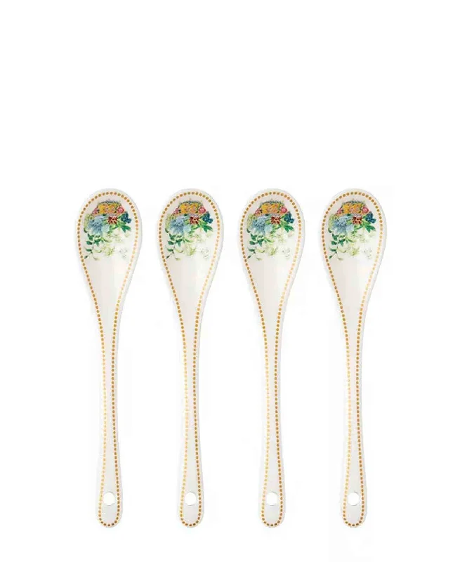 Stackable porcelain side plates-Maxwell & Williams 4 Piece Gabby Malpas Jardin Orchid Teaspoon Set - White