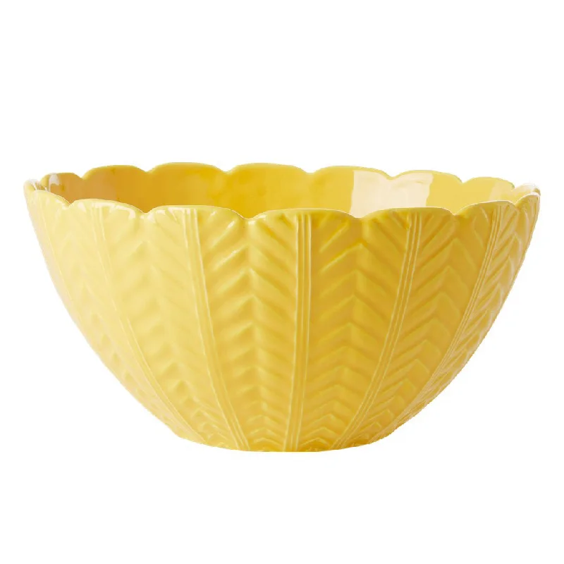 Stackable melamine plates-Rice DK Ceramic Salad Bowl with Embossed Details - Yellow