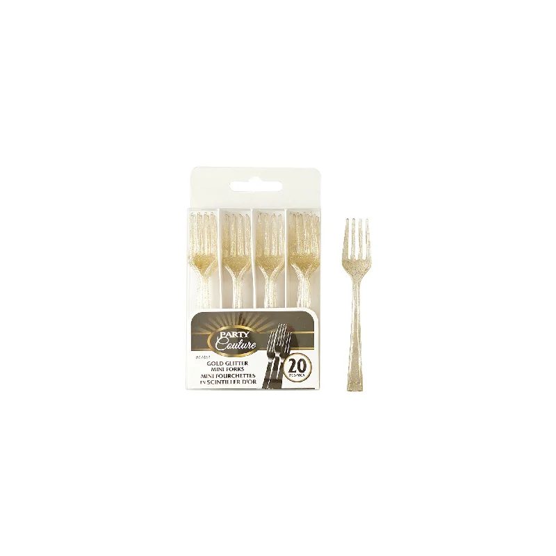 Festive holiday cutlery sets-Gold Glitter Premium Quality Mini Forks, 20 Count