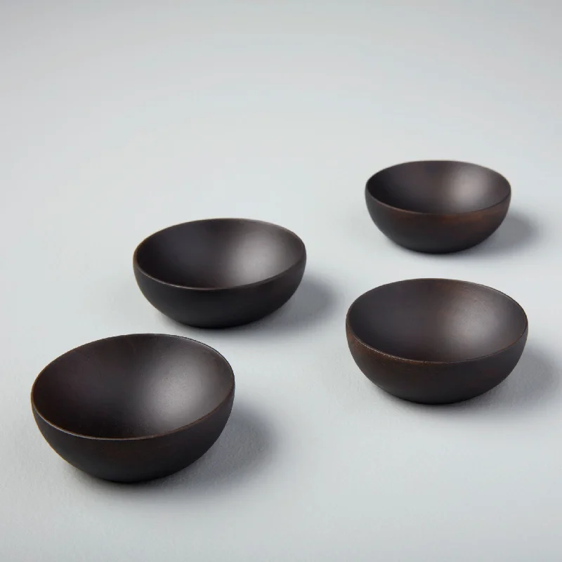 Dishwasher-safe glass bowls-Ebony Teak Wood Pinch Bowls, Set of 4