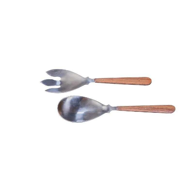 Heavy-duty plastic forks-Set of 2 Salad Servers w/ Wood Handles - Silver & Wood