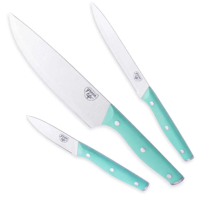 Retro polka dot bowls-GreenLife Stainless Steel 3-Piece Cutlery Set | Turquoise