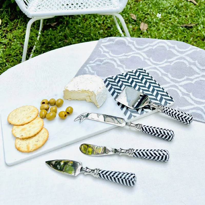 Minimalist white tableware sets-Cheese Knives, Set Of 4 - Taj Chevron