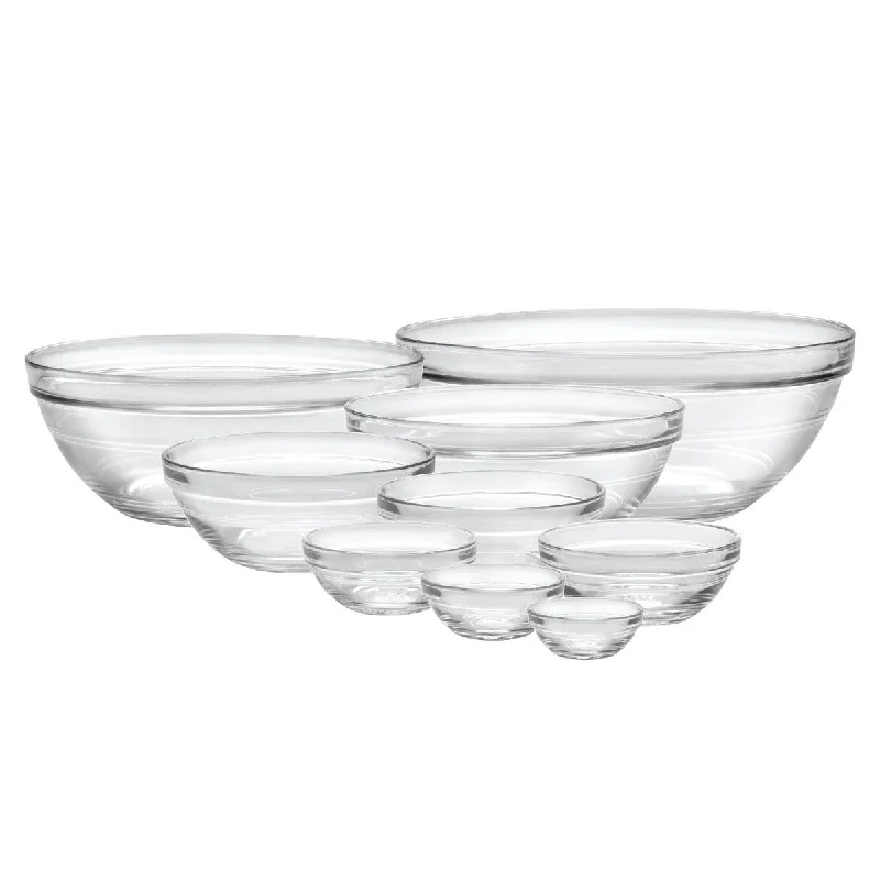 Classic black dessert plates-Made In France Lys Stackable 9-Piece Glass Bowl Set,Clear