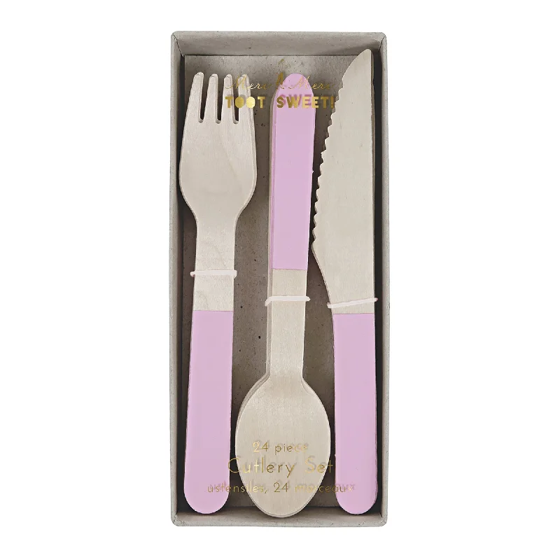 Bold red ceramic plates-Pink Wooden Cutlery Set, 24 Count