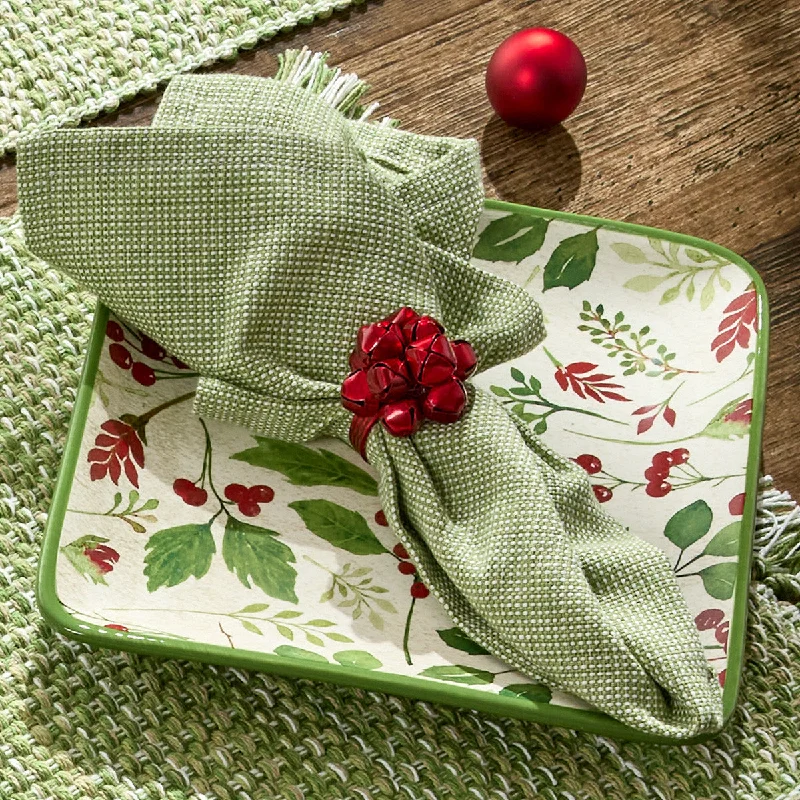 Stackable ceramic dessert bowls-Basketweave Napkin - Evergreen set of 6 Park Designs