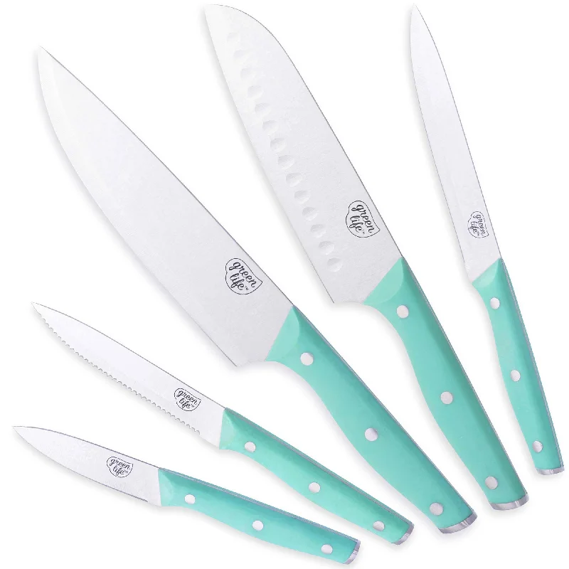 Elegant blue salad bowls-GreenLife Stainless Steel 5-Piece Cutlery Set | Turquoise