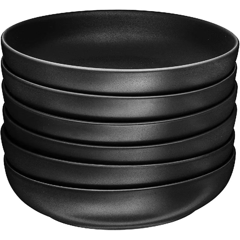 Stackable melamine plates-Bruntmor Ceramic Salad, Cereal And Pasta Bowls Set Of 6, Shallow Dinner Bowls That Are Oven, Microwave Oven And Dishwasher Safe