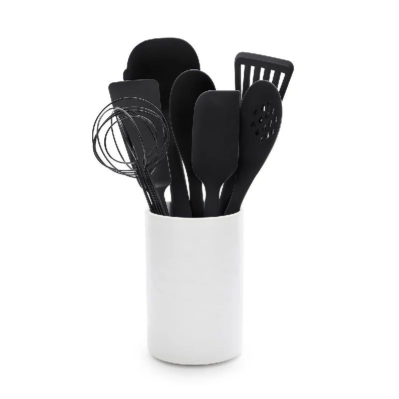 Luxury silver wine goblets-Premiere Silicone 8-Piece Utensil and Crock Set | Black