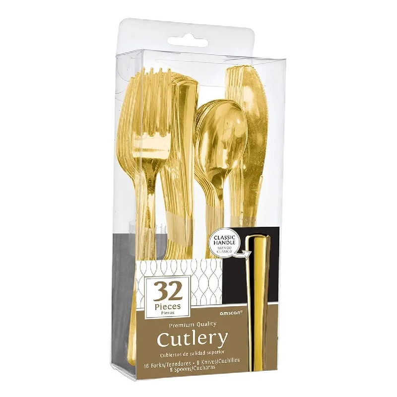 Durable melamine dinner sets-Premium Asst. Plast. Cutlery - Gold 32/pkg