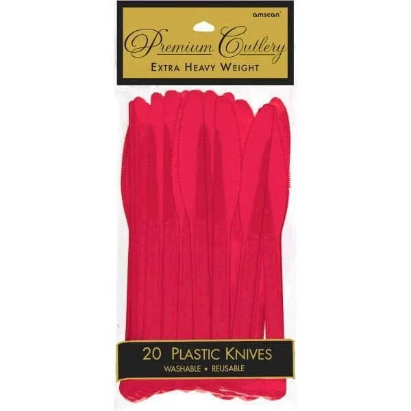 Modern glass dessert plates-Plastic Knives - Apple Red 20/pkg.